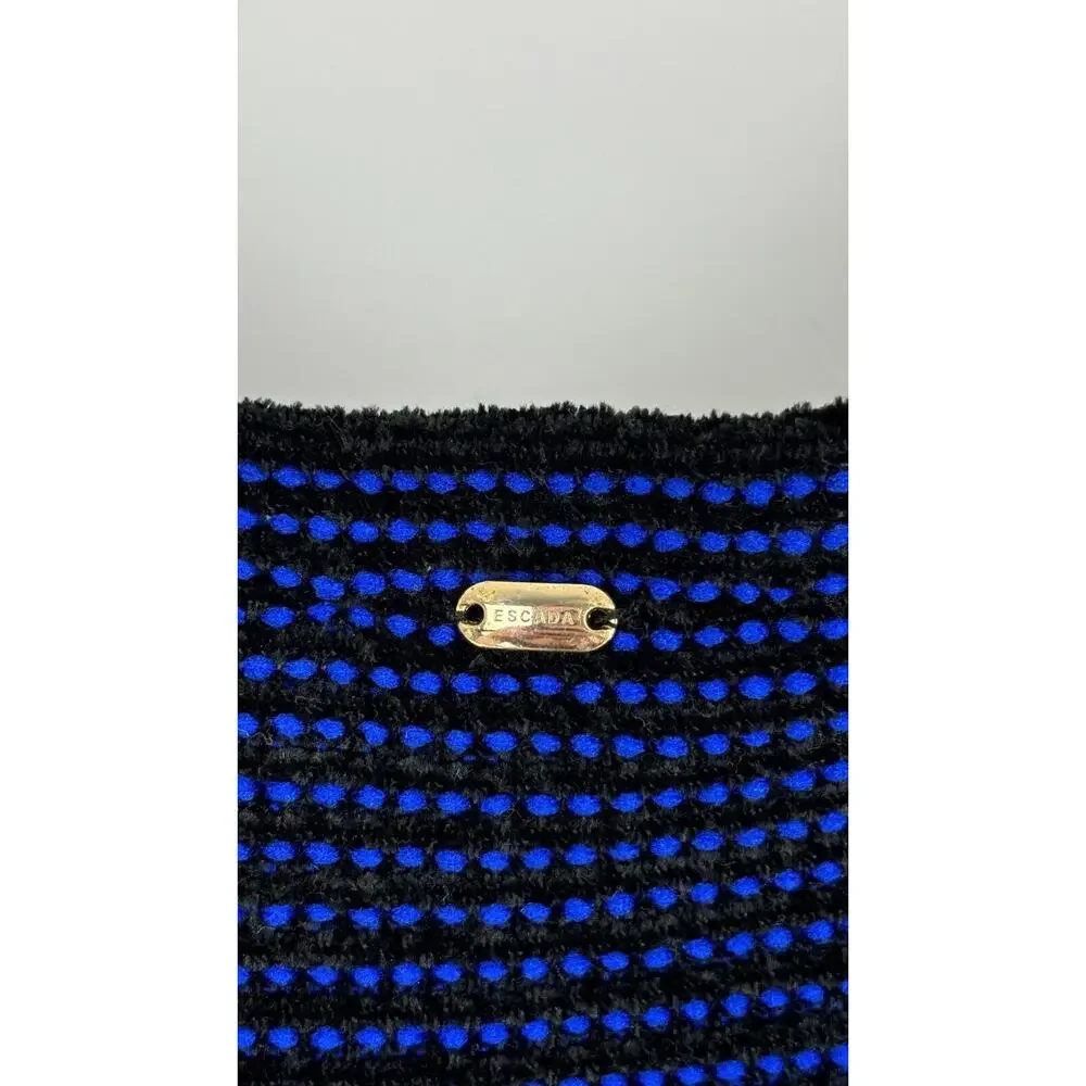 Escada Womens Blue Short Cap Sleeve A Line Dress Round Neck Knit Size XL Black
